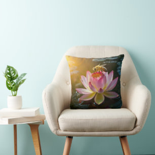 Bee on Lotus Flower Cushion