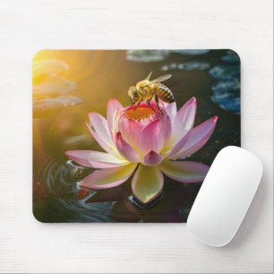 Bee on Lotus Flower Mouse Pad