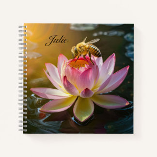 Bee on Lotus Flower Personalised Notebook