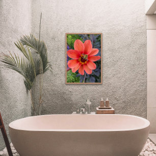 Bee on Orange Dahlia Bloom Floral Photo Print