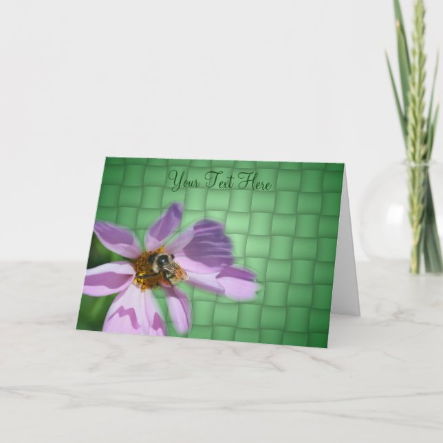 Bee On Pink Cosmos Flower Nature Photo Card (Front)