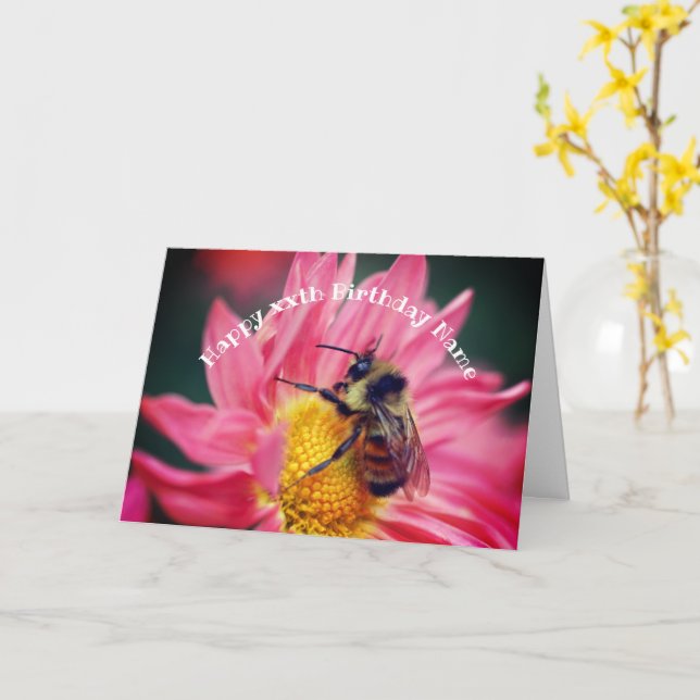 Bee On Pink Daisy Flower Personalised Birthday  Card (Yellow Flower)