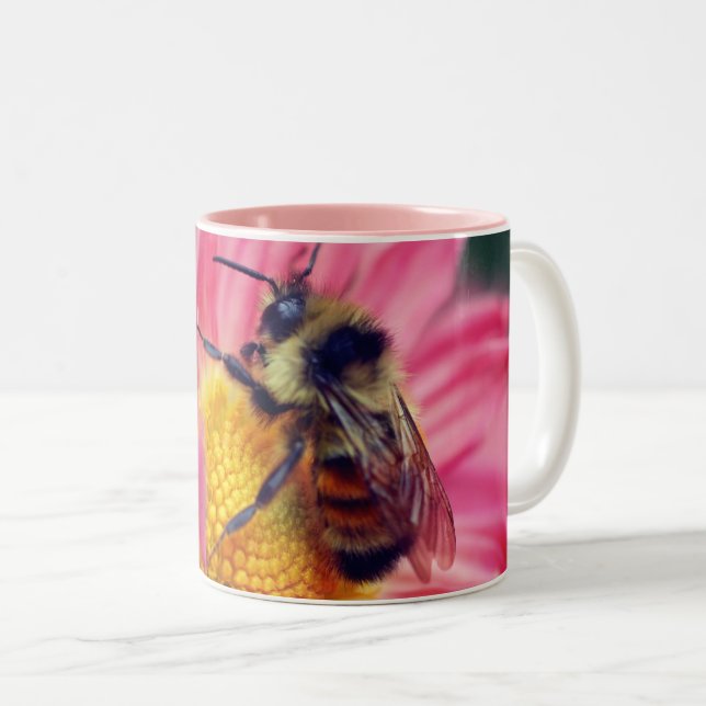 Bee On Pink Daisy Flower Personalised Two-Tone Coffee Mug (Front Right)