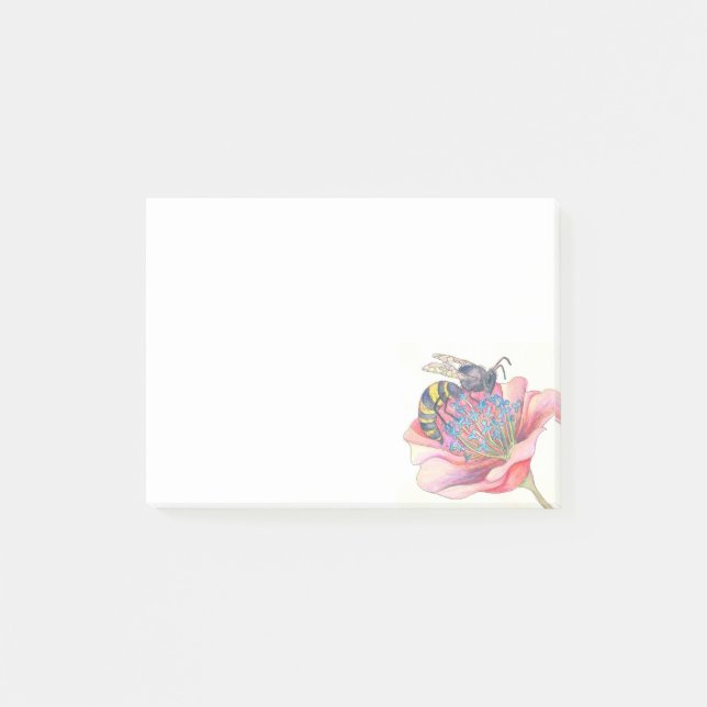 bee on pink flower post it note (Front)