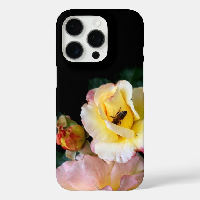  Bee on Pink Yellow Roses Flowers Case-Mate iPhone Case (Back)