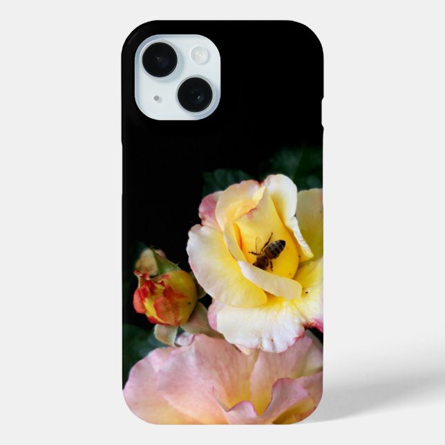  Bee on Pink Yellow Roses Flowers  Case-Mate iPhone Case (Back)