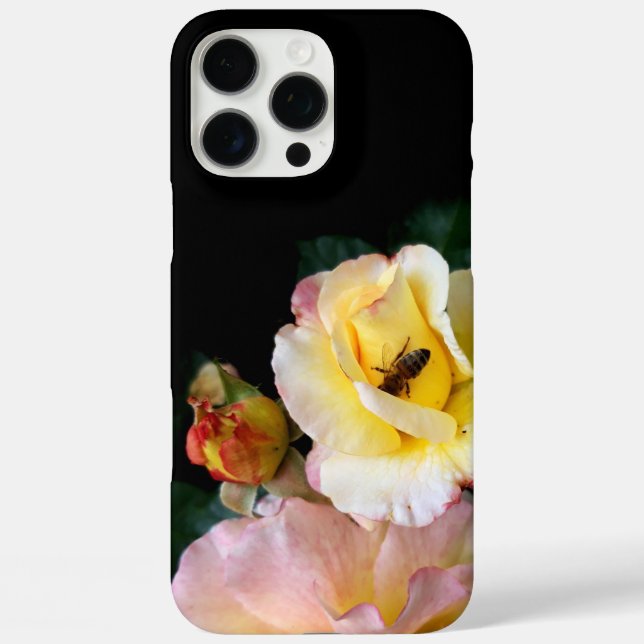  Bee on Pink Yellow Roses Flowers Case-Mate iPhone Case (Back)