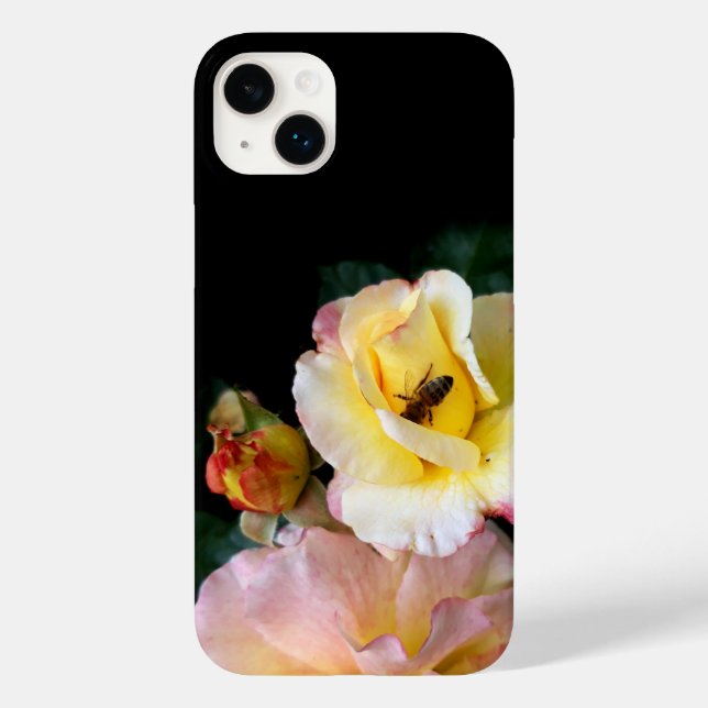  Bee on Pink Yellow Roses Flowers Case-Mate iPhone Case (Back)
