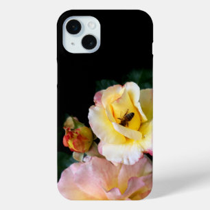 Bee on Pink Yellow Roses Flowers iPhone 15 Mini Case
