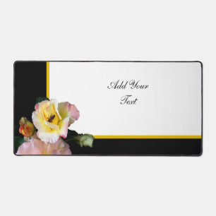 Bee on Pink Yellow Roses Flowers Desk Mat