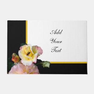 Bee on Pink Yellow Roses Flowers Doormat