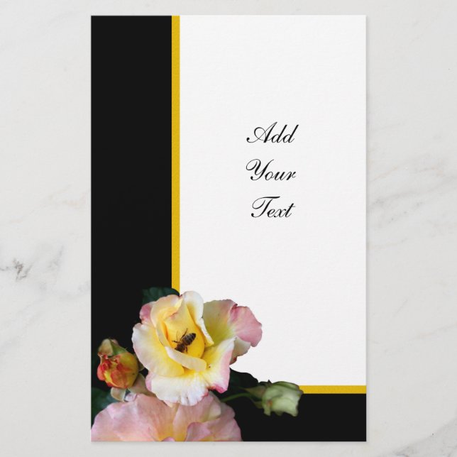 Bee on Pink Yellow Roses Flowers Flyer (Front)