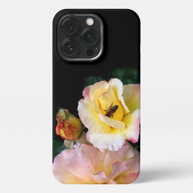  Bee on Pink Yellow Roses Flowers iPhone Case (Back)