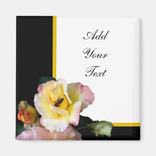 Bee on Pink Yellow Roses Flowers Magnet