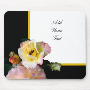 Bee on Pink Yellow Roses Flowers Mouse Pad