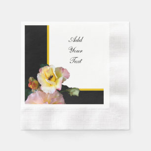 Bee on Pink Yellow Roses Flowers Napkin