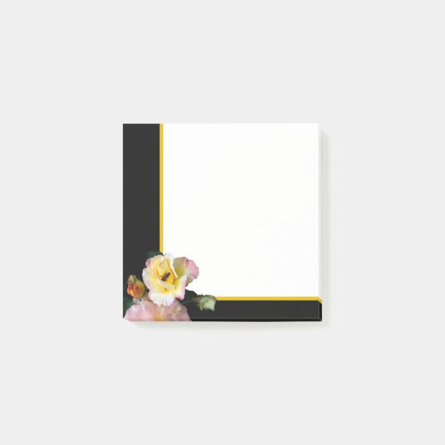 Bee on Pink Yellow Roses Flowers Post-it Notes (Front)