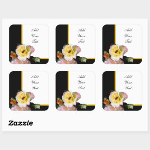 Bee on Pink Yellow Roses Flowers Square Sticker