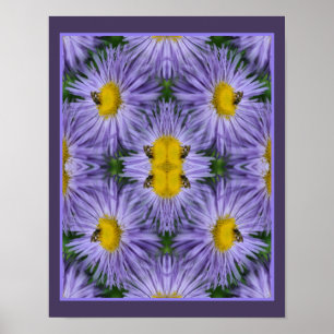 Bee On Purple Aster Flowers Nature Abstract Poster