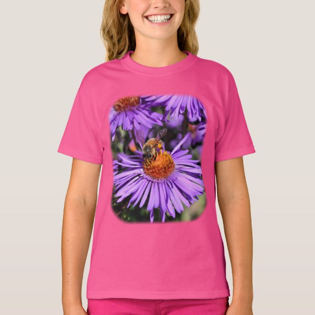 Bee On Purple Aster Nature  T-Shirt (Front)