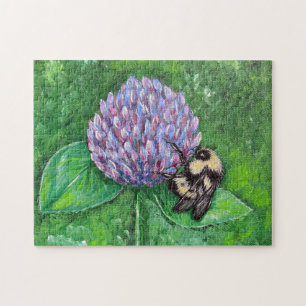 Bee on Purple Clover Painting Jigsaw Puzzle