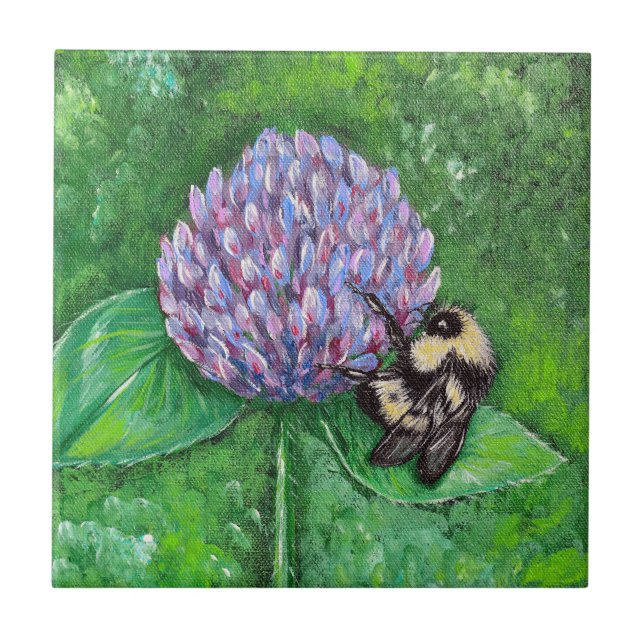 Bee on Purple Clover Painting Tile (Front)