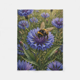 Bee On Purple Cornflower Botanical Wildlife Fleece Blanket