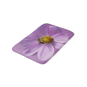 Bee on purple flower bath mat