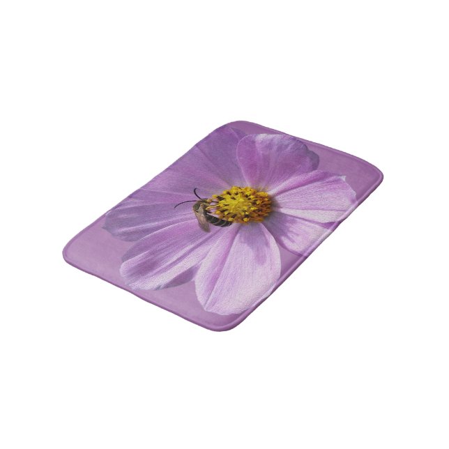 Bee on purple flower bath mat (Angled)