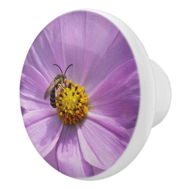 Bee on purple flower ceramic knob (Right)