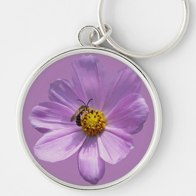 Bee on purple flower key ring (Front)