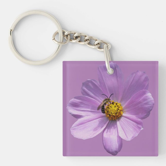 Bee on purple flower key ring (Front)