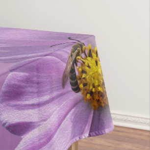 Bee on purple flower tablecloth