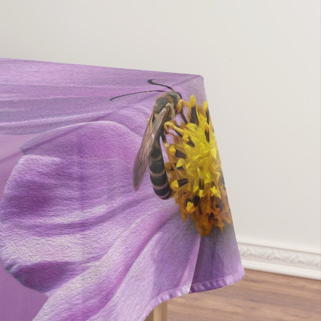 Bee on purple flower tablecloth (In Situ)