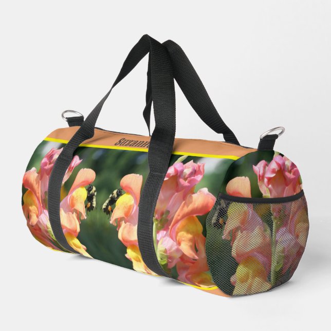Bee On Snapdragon Flower Personalised Duffle Bag (Right Corner)