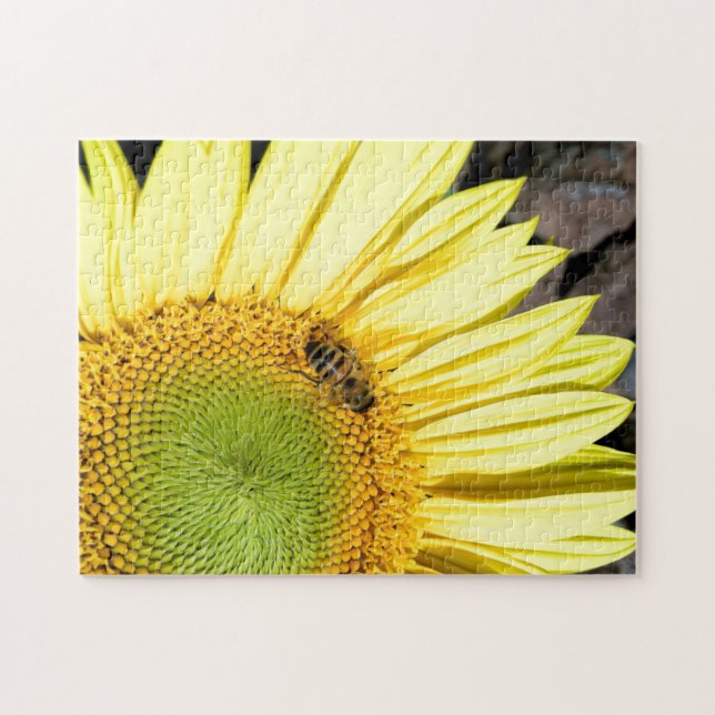 Bee On Sunflower Close Up Photograph Jigsaw Puzzle (Horizontal)
