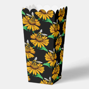 Bee on Sunflower Flower Pattern Design Black  Favour Box