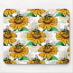 Bee on Sunflower Flower Pattern Design Mouse Pad
