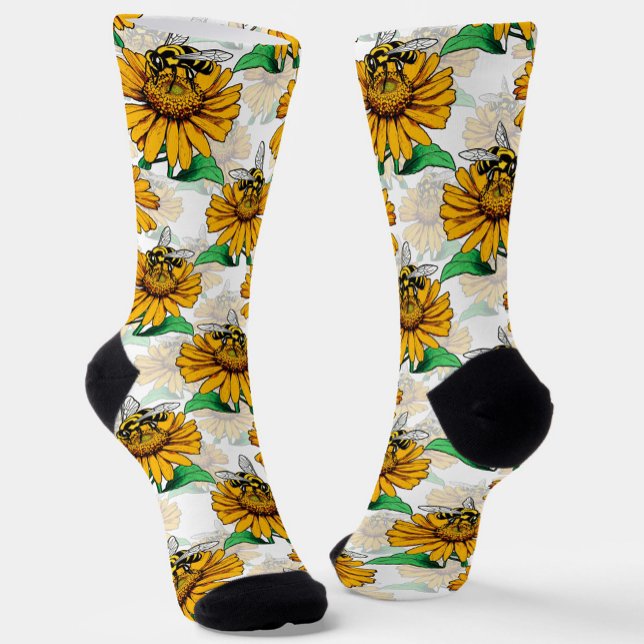Bee on Sunflower Flower Pattern Design  Socks (Creator Uploaded)