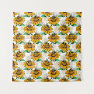 Bee on Sunflower Flower Pattern Design Tapestry