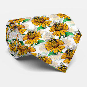 Bee on Sunflower Flower Pattern Design  Tie