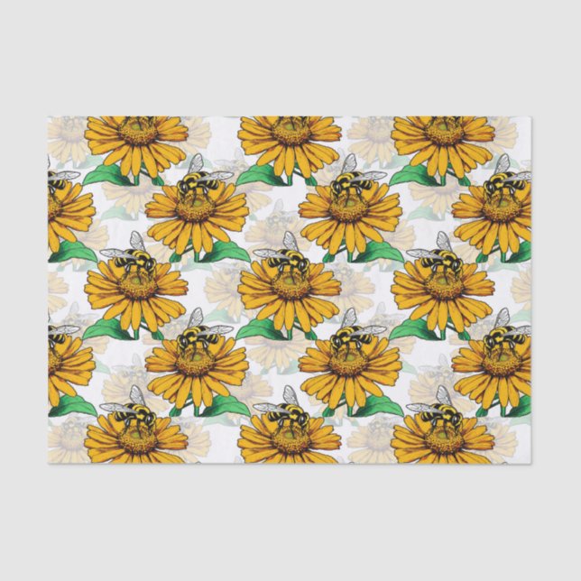 Bee on Sunflower Flower Pattern Design  Tissue Paper (Front)