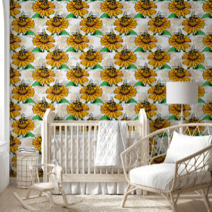 Bee on Sunflower Flower Pattern Design  Wallpaper