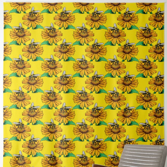 Bee on Sunflower Flower Pattern Design Yellow  Fabric (Creator Uploaded)