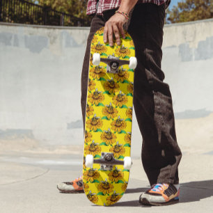 Bee on Sunflower Flower Pattern Design Yellow  Skateboard