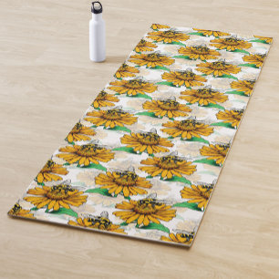 Bee on Sunflower Flower Pattern Design Yoga Mat