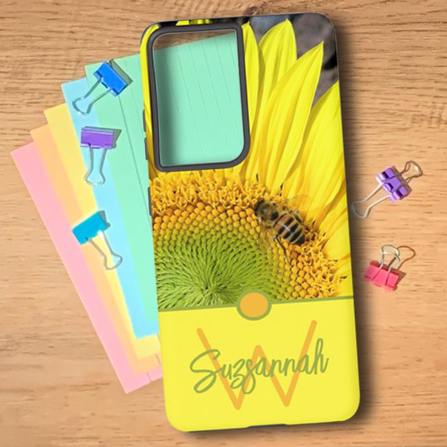 Bee On Sunflower Initial Letter Monogram  Samsung Galaxy S21 Ultra Case (Creator Uploaded)