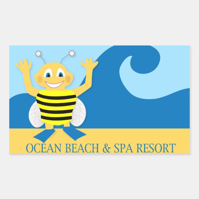 Bee on the beach rectangular sticker (Front)