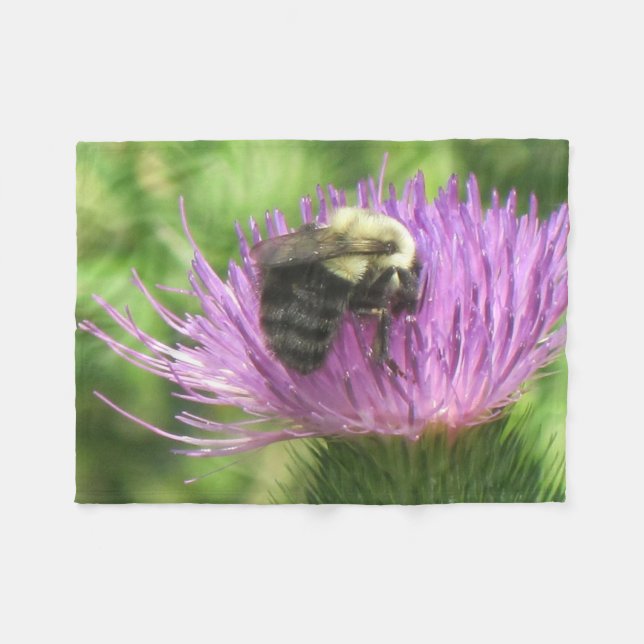 Bee On Thistle Fleece Blanket (Front (Horizontal))