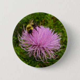 Bee on Thistle Flower Nature 6 Cm Round Badge